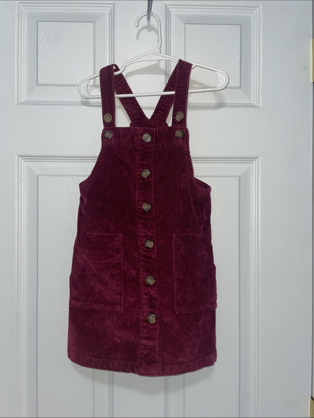 Girls' Burgundy Corduroy Pinafore Dress with Buttons